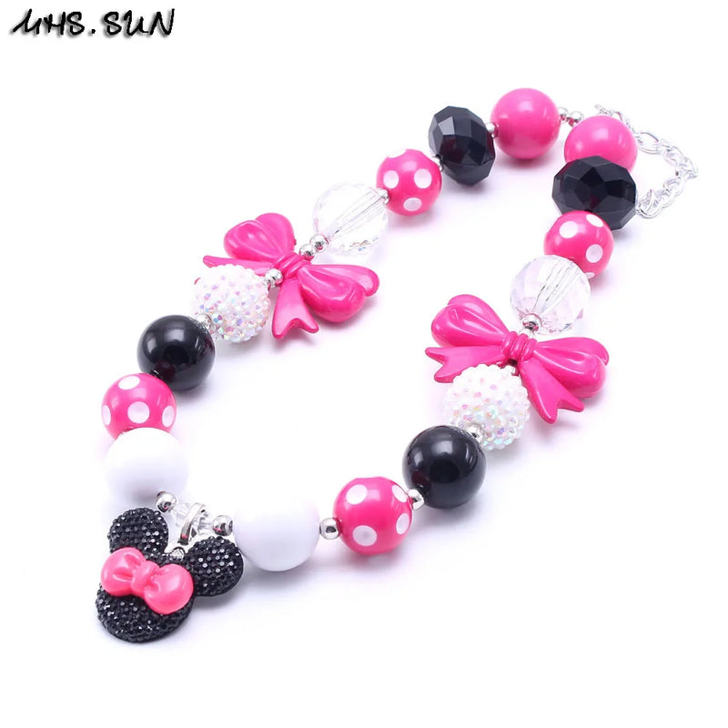 Cartoon Pendant Toddler Chunky Bead Necklace Kid Girl Bubblegum