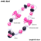 Cartoon Pendant Toddler Chunky Bead Necklace Kid Girl Bubblegum