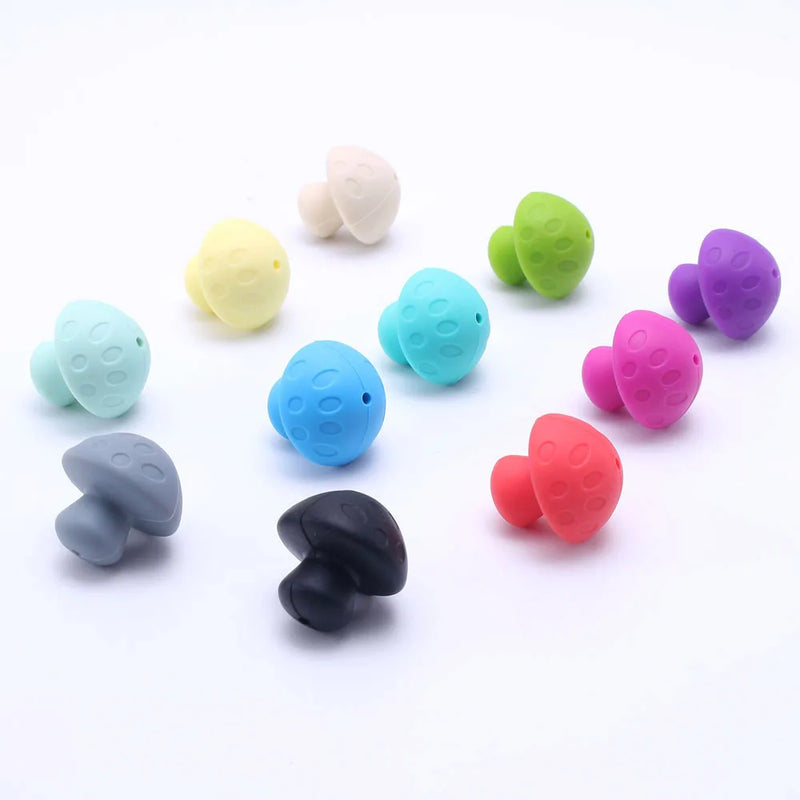 30pcs Mushroom Silicone Beads for Baby Teething Jewelry DIY Crafts