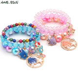 3PCS Baby Charm Mermaid/Shell Shaped Pendant Bracelets Pearls Beads Bangles