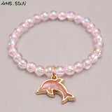 3PCS Baby Charm Mermaid/Shell Shaped Pendant Bracelets Pearls Beads Bangles