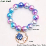 3PCS Baby Charm Mermaid/Shell Shaped Pendant Bracelets Pearls Beads Bangles