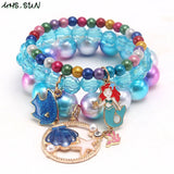 3PCS Baby Charm Mermaid/Shell Shaped Pendant Bracelets Pearls Beads Bangles