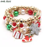 Kids Girls Charms Bracelets Christmas Beads Bracelets Elastic Bangles