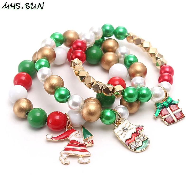 Kids Girls Charms Bracelets Christmas Beads Bracelets Elastic Bangles