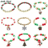 Kids Girls Charms Bracelets Christmas Beads Bracelets Elastic Bangles
