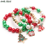 Kids Girls Charms Bracelets Christmas Beads Bracelets Elastic Bangles