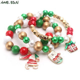 Kids Girls Charms Bracelets Christmas Beads Bracelets Elastic Bangles
