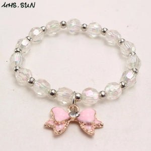 4PCS Baby Charm Bowknot Bracelet Kids Heart/Butterfly Beads Elastic Band