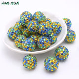50Pcs Rhinestone Resin Dreamy Round Ball Beads DIY Chunky Jewelry