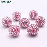 50pcs Pink Rhinestone Ball Beads Chunky Round Beads