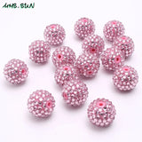 50pcs Pink Rhinestone Ball Beads Chunky Round Beads