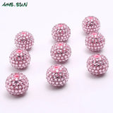 50pcs Pink Rhinestone Ball Beads Chunky Round Beads