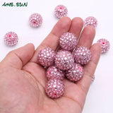 50pcs Pink Rhinestone Ball Beads Chunky Round Beads
