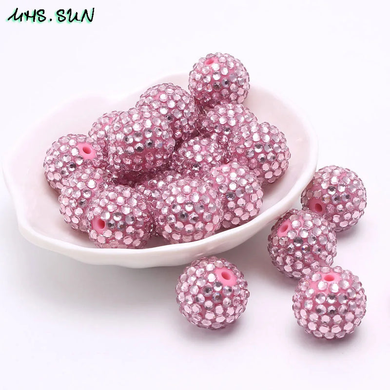 50pcs Pink Rhinestone Ball Beads Chunky Round Beads