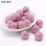 50pcs Pink Rhinestone Ball Beads Chunky Round Beads