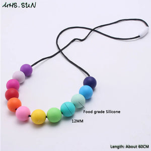 Rainbow Silicone Beads Teether Necklace for Baby Toddler Nursing Toy 1PC
