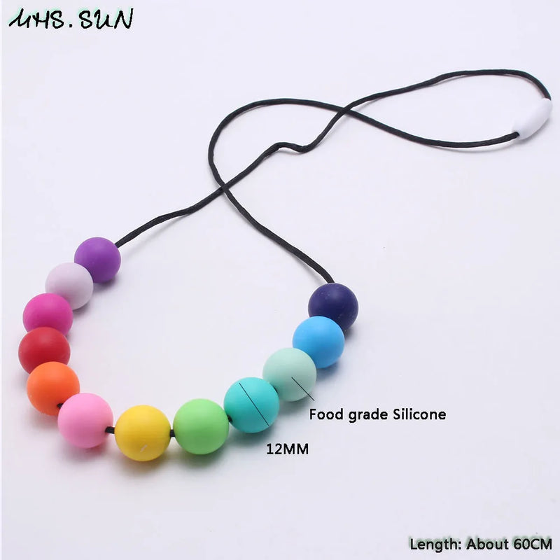 Rainbow Silicone Beads Teether Necklace for Baby Toddler Nursing Toy 1PC