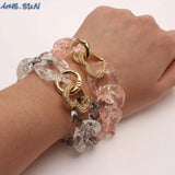 Boho Women Bracelet Heart Clasp Chunky Resin Wristband Punk Bangle