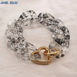Boho Women Bracelet Heart Clasp Chunky Resin Wristband Punk Bangle