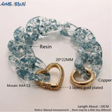 Boho Women Bracelet Heart Clasp Chunky Resin Wristband Punk Bangle