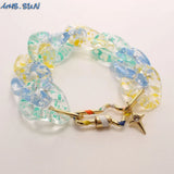 Boho Women Bracelet Heart Clasp Chunky Resin Wristband Punk Bangle