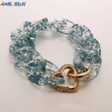 Boho Women Bracelet Heart Clasp Chunky Resin Wristband Punk Bangle