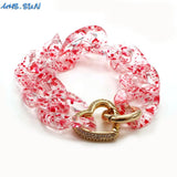 Boho Women Bracelet Heart Clasp Chunky Resin Wristband Punk Bangle