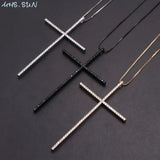 CZ Zircon Big Cross Pendant Necklace Hip Hop Gold/Black Chain Religion Jewelry