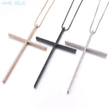 CZ Zircon Big Cross Pendant Necklace Hip Hop Gold/Black Chain Religion Jewelry