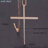 CZ Zircon Big Cross Pendant Necklace Hip Hop Gold/Black Chain Religion Jewelry