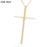 CZ Zircon Big Cross Pendant Necklace Hip Hop Gold/Black Chain Religion Jewelry