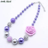 Charm Girls Purple Flower Beads Necklace Chunky Kids Choker Jewelry