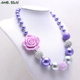 Charm Girls Purple Flower Beads Necklace Chunky Kids Choker Jewelry