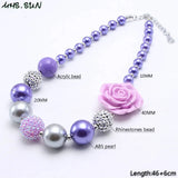 Charm Girls Purple Flower Beads Necklace Chunky Kids Choker Jewelry