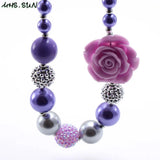 Charm Girls Purple Flower Beads Necklace Chunky Kids Choker Jewelry