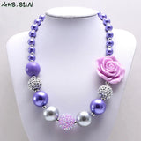 Charm Girls Purple Flower Beads Necklace Chunky Kids Choker Jewelry