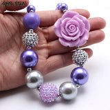 Charm Girls Purple Flower Beads Necklace Chunky Kids Choker Jewelry