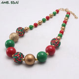 Christmas Baby Girls Beads Necklace Green/Red/Gold Bubblegum Necklace