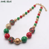 Christmas Baby Girls Beads Necklace Green/Red/Gold Bubblegum Necklace