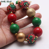 Christmas Baby Girls Beads Necklace Green/Red/Gold Bubblegum Necklace