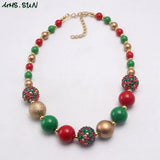 Christmas Baby Girls Beads Necklace Green/Red/Gold Bubblegum Necklace