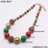 Christmas Baby Girls Beads Necklace Green/Red/Gold Bubblegum Necklace