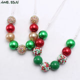 Kids Christmas Beads Necklace Green/Red Beaded Jewelry