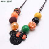 Cartoon Pendant Rope Necklace Kids Chunky Beads Halloween Jewelry
