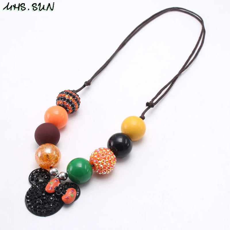 Cartoon Pendant Rope Necklace Kids Chunky Beads Halloween Jewelry