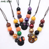 Cartoon Pendant Rope Necklace Kids Chunky Beads Halloween Jewelry