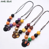 Cartoon Pendant Rope Necklace Kids Chunky Beads Halloween Jewelry