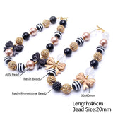Baby Girls Chunky Bowknot DIY Necklace Rhinestone Beaded 2pcs/lot