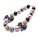 Baby Girls Chunky Bowknot DIY Necklace Rhinestone Beaded 2pcs/lot